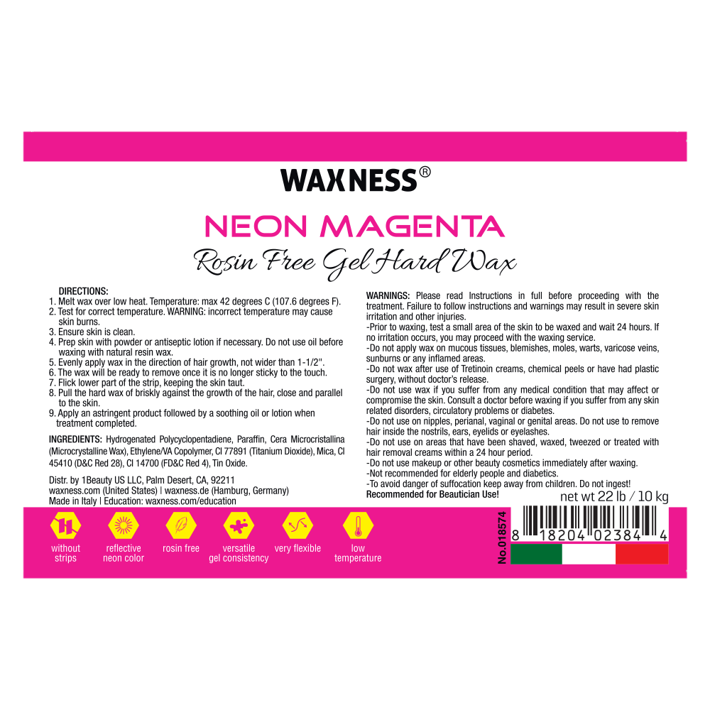 NEON SERIES MAGENTA ROSIN FREE GEL HARD WAX BULK 22 LB (sensitive skin)